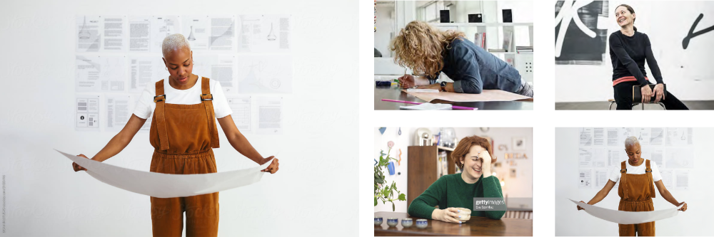 Collage of diverse people in brightly lit surroundings, enjoying their work
