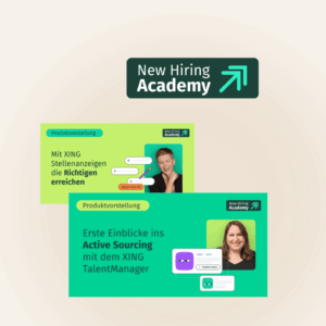 The new hiring academy logo along with two promotional ads for active sourcing events